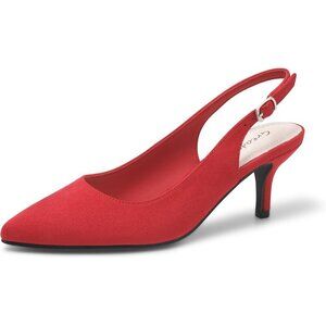 Women’s Red Suede Closed Pointed Toe Kitten Heels Slingback Pumps Dressy Shoes